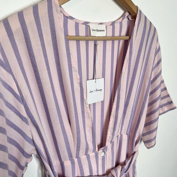 Love + Harmony Women's Midi Dress Size Medium Pink Purple Striped Deep V Neck - Picture 5 of 11
